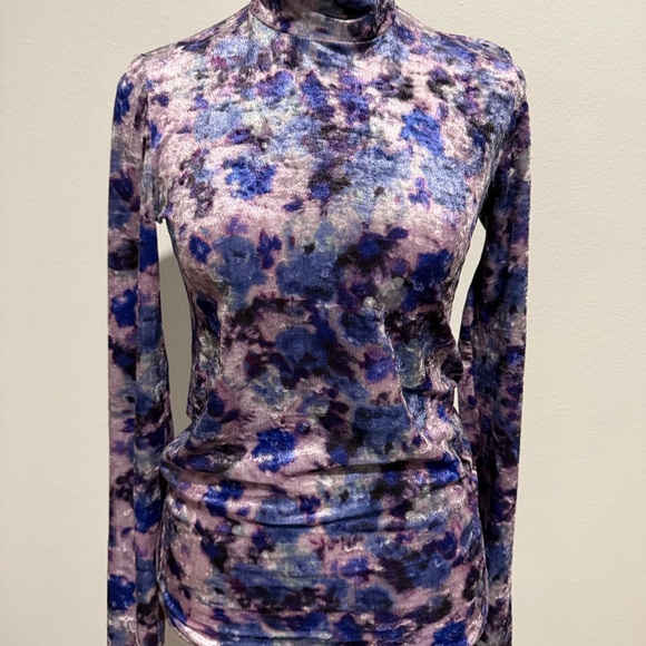 Isabel Marant Gubaia Floral Crushed Velvet Long Sleeve Turtleneck Top - Picture 1 of 16